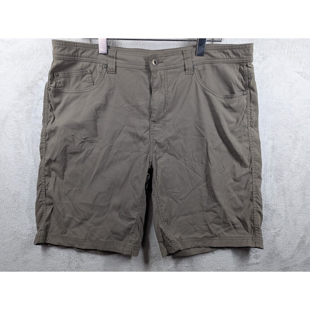Prana Shorts Breathe Stretch Olive/Brown Mens Size 38x9 Hiking Outdoor